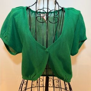 Tulle Green Short-Sleeve Cropped Cardigan